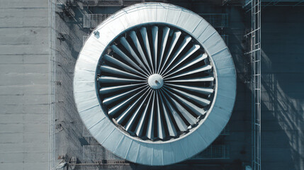 Obraz premium bird's eye view of industrial ventilation fan on roof