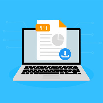 PPT File Download on Laptop. PPT document appearing on a laptop screen with a download icon.
