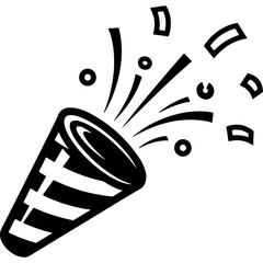 Woodcut Style Vector Party Popper Exploding Confetti Icon for New Year 2026 Celebration Graphic Asset