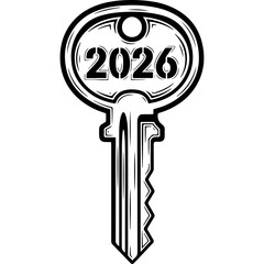 Woodcut Style Vector Key for New Year 2026, Vintage Engraving Illustration for Future Opportunities