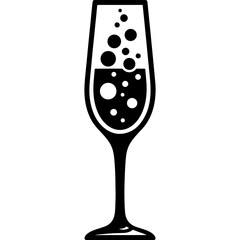 Woodcut Style Vector Illustration of Champagne Flute with Bubbles, Ideal for New Year's Eve 2026 Celebrations and Toasts