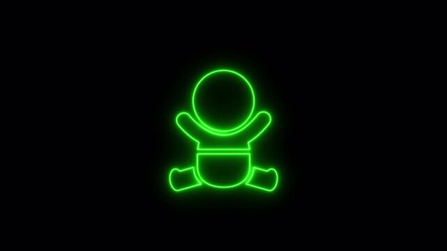 Human newborn baby, toddler or infant flat neon icon video animation for apps and websites	