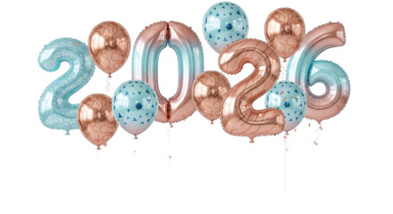 Isolated 3D illustration of the year 2026 in a glossy pink finish, adorned with elegant silver leaf details for a festive design