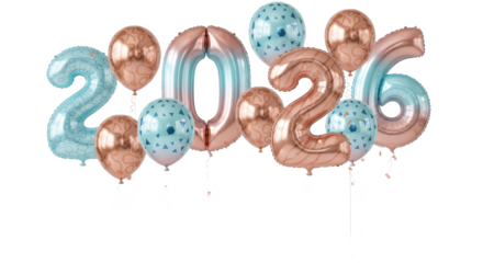 Isolated 3D illustration of the year 2026 in a glossy pink finish, adorned with elegant silver leaf details for a festive design