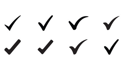 Beautiful Black Check Mark Icon set, Vector Doodle Art Design with White Background, 
