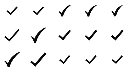 a set of black yes OK check mark icon sign and symbol design with white background, vector art design, 