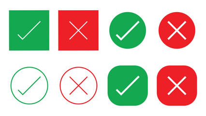 Yes and OK Check Mark Icon Design with Red green Box, Cross Button doodle Design with isolated on a white background, Check Mark And Cancel Sign, 