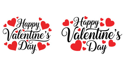 Naklejka premium Two heart decorated happy valentine's day text designs for romantic celebrations