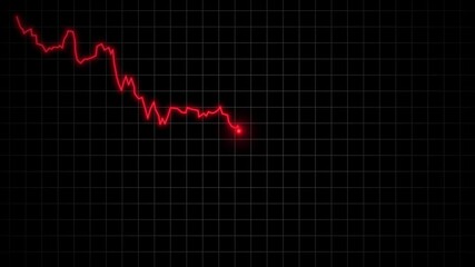 Motion graphic animation of red neon falling chart diagram on black transparent background. Alpha included - Powered by Adobe