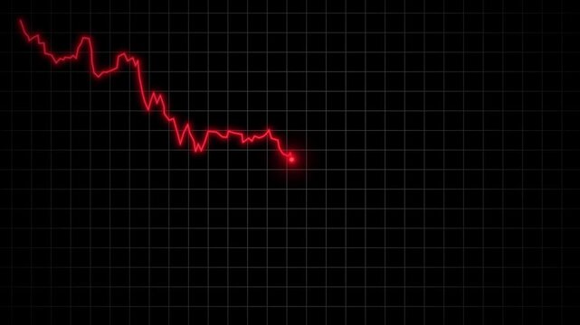 Motion graphic animation of red neon falling chart diagram on black transparent background. Alpha included