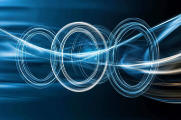 Futuristic visualization of energy flows illustrated through dynamic blue light rings in a vibrant design