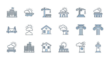 Collection of buildings and elements icons construction and architecture