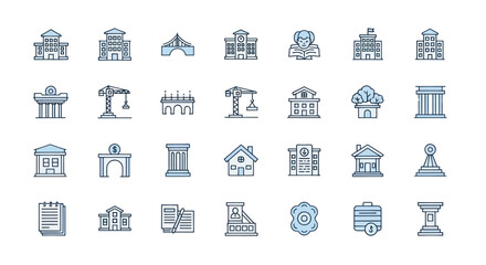 Collection of buildings and structures icons for design and illustration