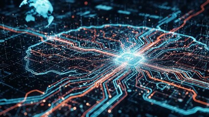 Futuristic A I brain circuit network glowing digital intelligence data flow global connection - Powered by Adobe