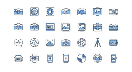 Camera icons set photography and digital imaging symbols collection