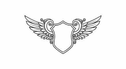 Winged shield emblem design with decorative elements and intricate details.