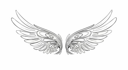Elegant pair of sketched angelic wings with ornate patterns.