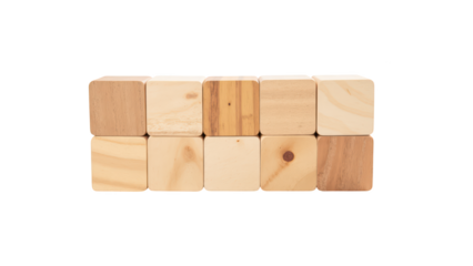 Natural wooden blocks arranged in row, showcasing various shades and textures. Perfect for educational play and creativity