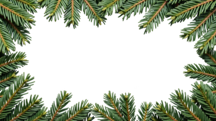 Fresh green pine branches create natural frame, perfect for holiday themes and seasonal decorations, evoking warmth and cheer