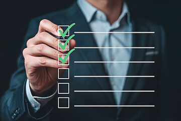 Completing checklist business tasks and project management for success and productivity in the workplace