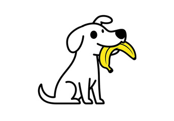 Cute dog carrying banana in mouth isolated on transparent background