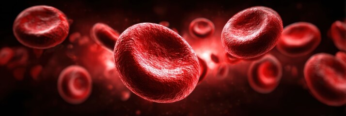 Illustration of Red Blood Cells in Motion Showing Their Unique Shape and Structure in a Dark Background