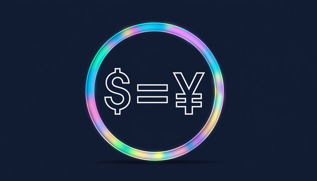 Currency Exchange: A visual representation of a currency exchange rate, featuring the US dollar and Japanese yen symbols set within a colorful circular frame, perfect for financial concepts.