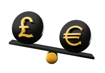 3d Golden Pound And Euro Symbol On Rounded Black Icons 3d Balance Weight Seesaw, 3d illustration