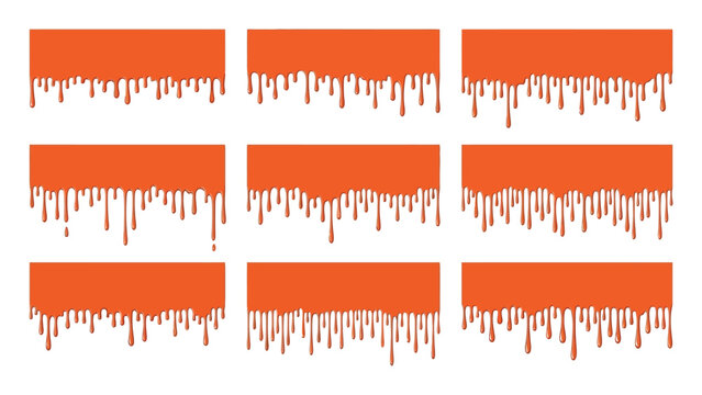 Nine abstract orange rectangles with dripping paint effect on white background