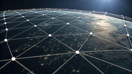 A digital representation of Earth with a network of interconnected nodes, symbolizing global connectivity and technology.