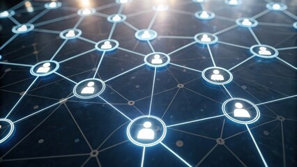 A digital network visualization depicting interconnected user icons, symbolizing social connections and digital communication.