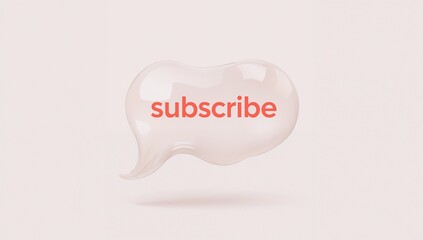 Floating glossy speech-bubble showing lowercase orange subscribe text in studio casting soft shadow