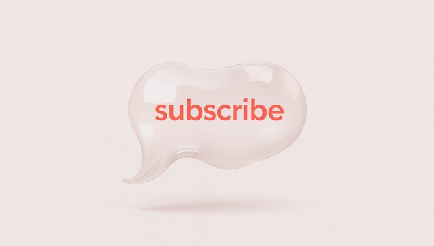 Floating glossy speech-bubble showing lowercase orange subscribe text in studio casting soft shadow