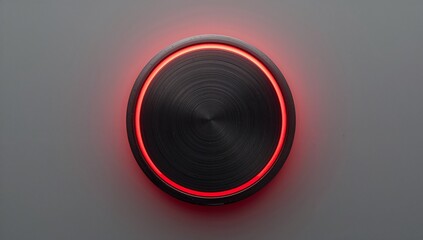 Glowing single circular metallic knob sitting centered on neutral-gray faceplate, with red LED ring