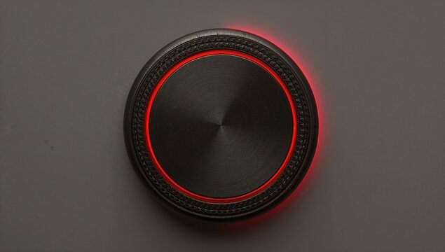 Casting red halo, black control knob resting on gray panel, brushed metal center textured grip - Powered by Adobe