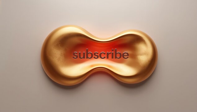 Displaying gold double-lobed button glowing red-orange on beige-gray surface, recessed subscribe