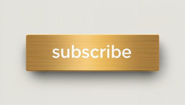 Showing metallic gold subscribe button on studio backdrop, with white text, soft shadow