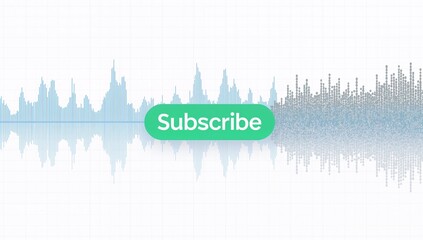 Displaying green Subscribe button sitting over mirrored blue audio waveform on pale grid, gray dots
