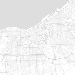 Cleveland City Map a clean architectural elevation presents an orderly network of geometric streets and building outlines in a subtle monochrome style begin of sentence, emphasizing refined linework.
