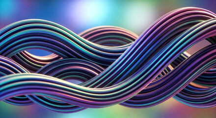 Abstract wavy iridescent metallic cable or fiber optic line texture background
