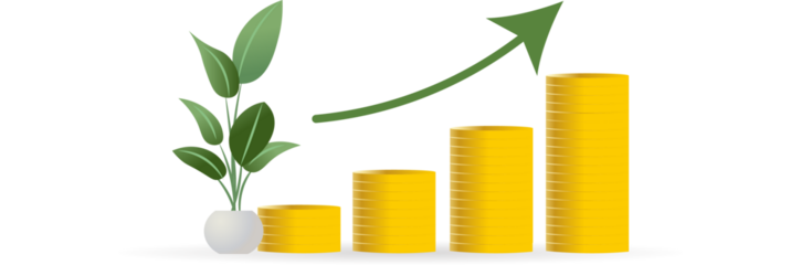 Investment growth with green plant and increasing coins