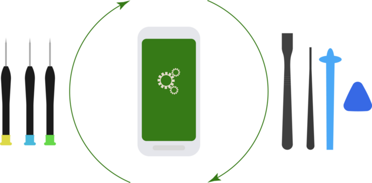 Smartphone repair cycle with tools supporting circular economy