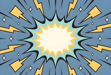 Dynamic comic book explosion background with lightning bolts and stars