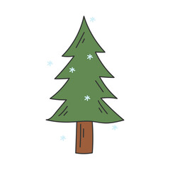 Christmas Tree Hand Drawn Style With Snowflakes