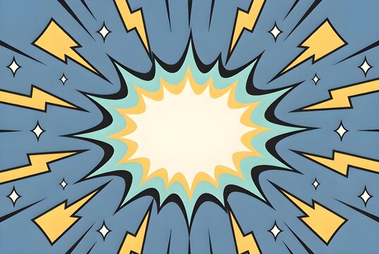 Dynamic comic book explosion background with lightning bolts and stars