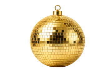 Shiny Golden Mirror Disco Ball Holiday Ornament Isolated Object isolated PNG with Transparent Background