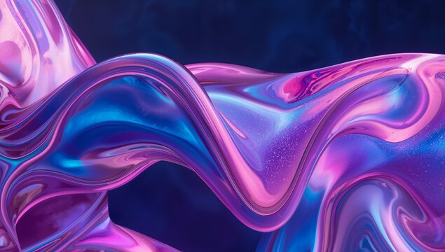 Flowing glossy liquid-metal ribbon forming twisting folds over deep navy backdrop, with iridescence - Powered by Adobe