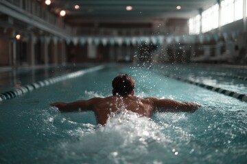 Swimmer diving into pool with splash