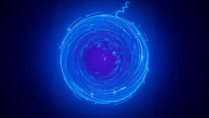 Spinning glowing vortex showing neon-blue rings, purple core, specks, jagged arc, halo in art