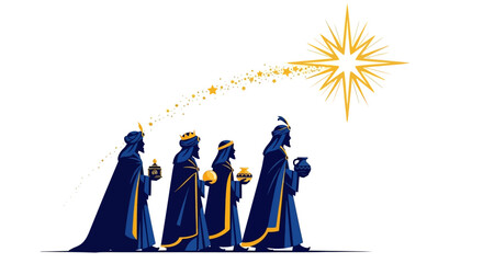 Three Wise Men Seeking Guidance from a Star on a Symbolic Journey of Faith and Hope